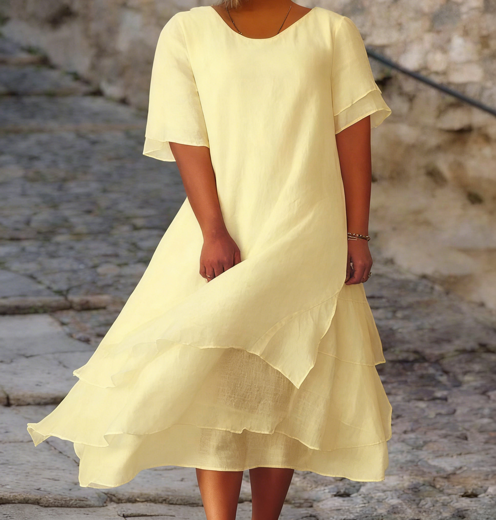 Women's Linen Layered Midi Dress