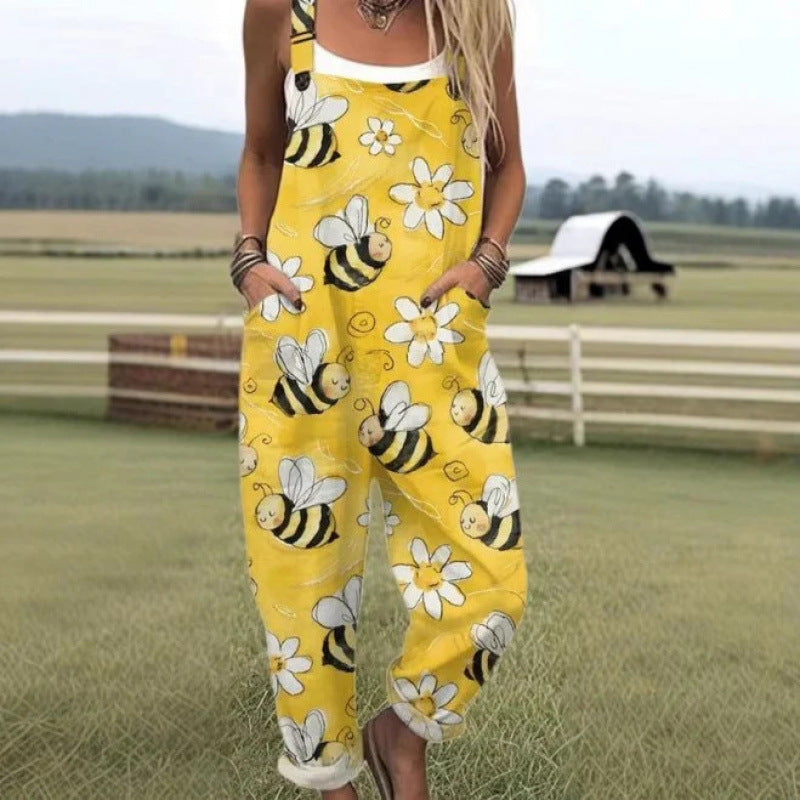 Printed Loose Overalls | Women's Casual Sleeveless Jumpsuit