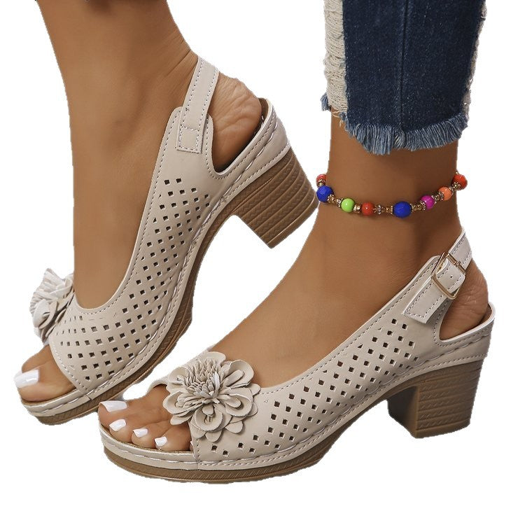 Women's Perforated Block Heel Sandals
