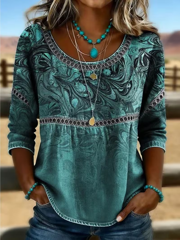 Women's Half Sleeve Blouse Summer Green Abstract Printing Crew Neck Daily Going Out Casual Top