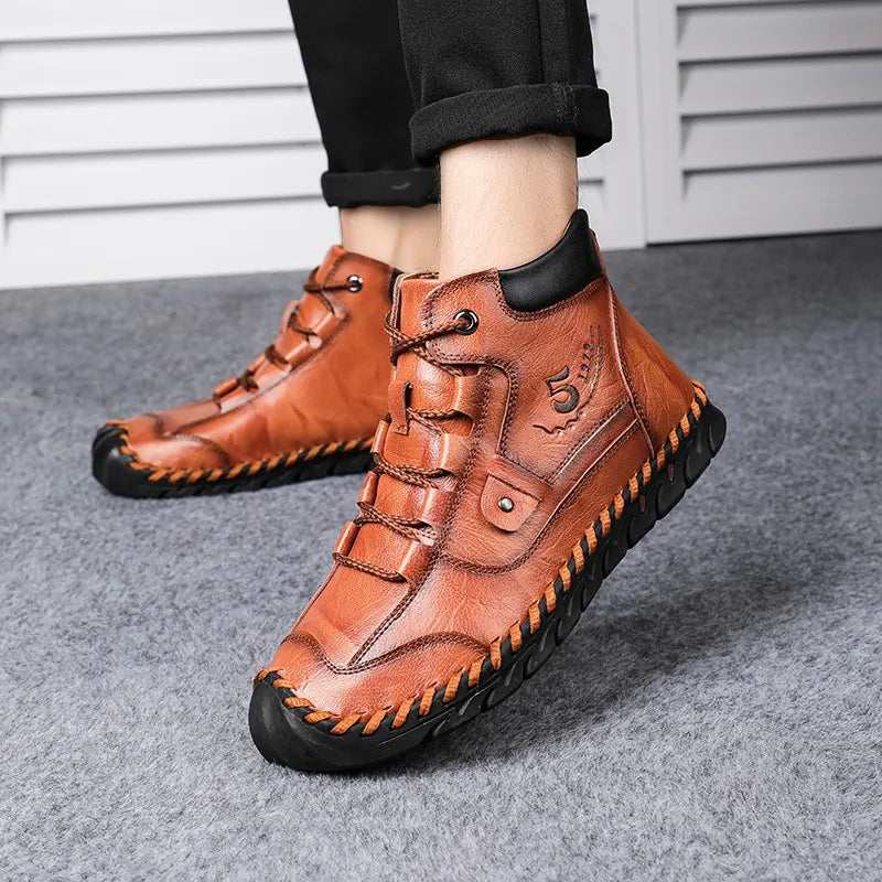 Men's Retro Soft Handmade Mid-cut Tooling Boots Outdoor Shoes