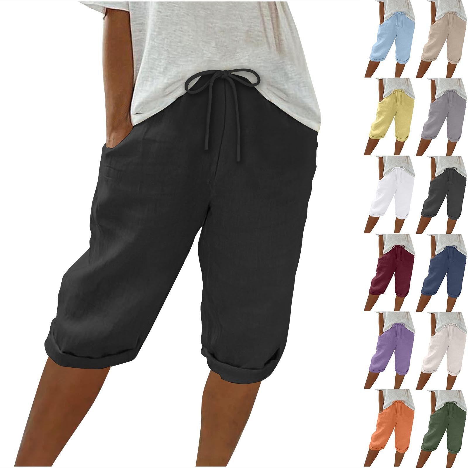 Women's Elastic Waist Casual Pants with Flap Pockets