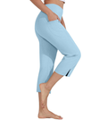 Women's High-Waisted Capri Plain Casual Pants with Pockets