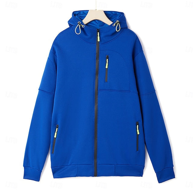 Men's Hoodie Full Zip Hoodie Fleece Hoodie Black White Wine Navy Blue Royal Blue Hooded Plain Zipper Pocket Sports & Outdoor Daily Holiday Polyester Streetwear Cool Casual Spring &  Fall Clothing