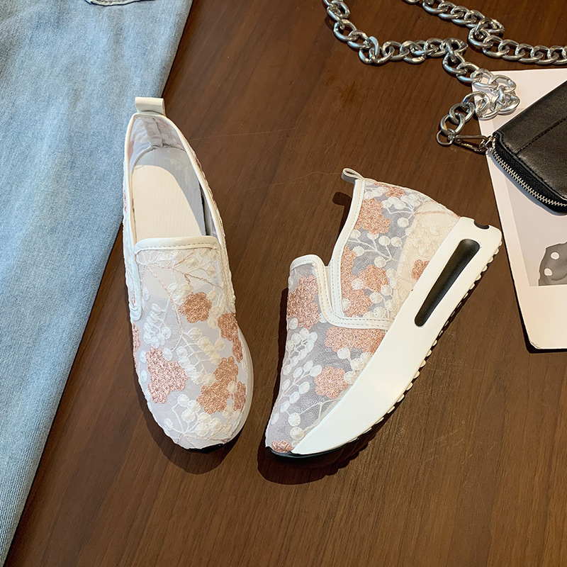 Floral Embroidery Breathable Sheer Mesh Sneakers