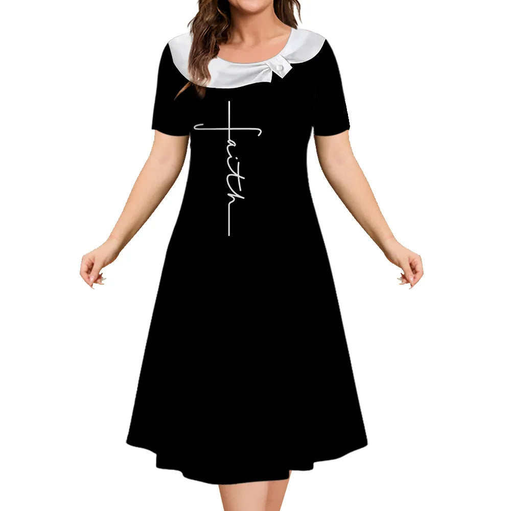 Women Geometric Color Block Short Sleeve Midi Dress