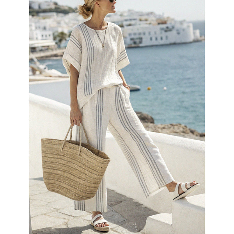 Women's Striped Linen Blend Two-Piece Co-ord Set