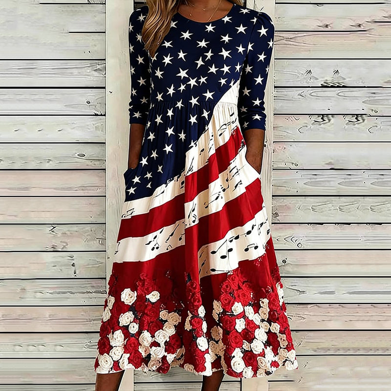 Women's Vintage Floral Flag Art Print Dress