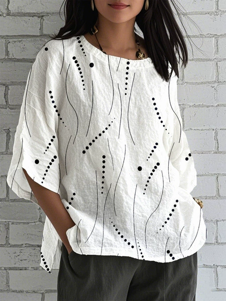 Abstract Print Linen Top | Women's Casual Loose Blouse