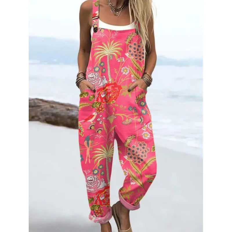 Printed Loose Overalls | Women's Casual Sleeveless Jumpsuit