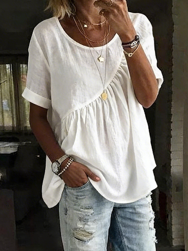 Cotton Shirt Sleeve Round Neck Summer Casual Top