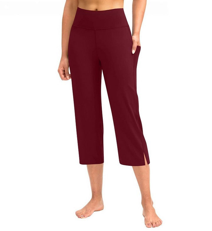Women's High-Waisted Capri Plain Casual Pants with Pockets