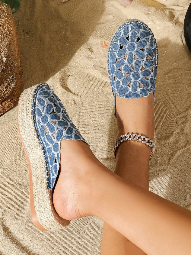 Summer Hollow Out Floral Embroidered Platform Mules