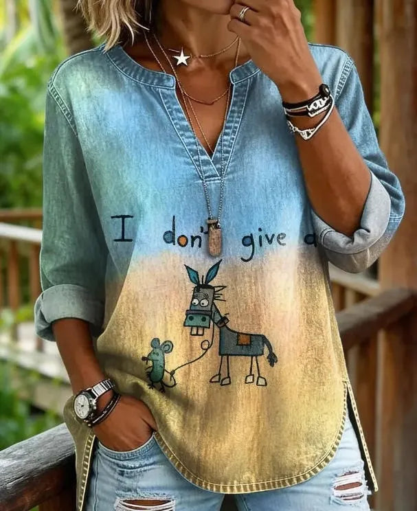 Bohemian Graphic Print Women Tunic Top Notch Collar Half Placket 3/4 Sleeve Pocket Casual Daily Blouse