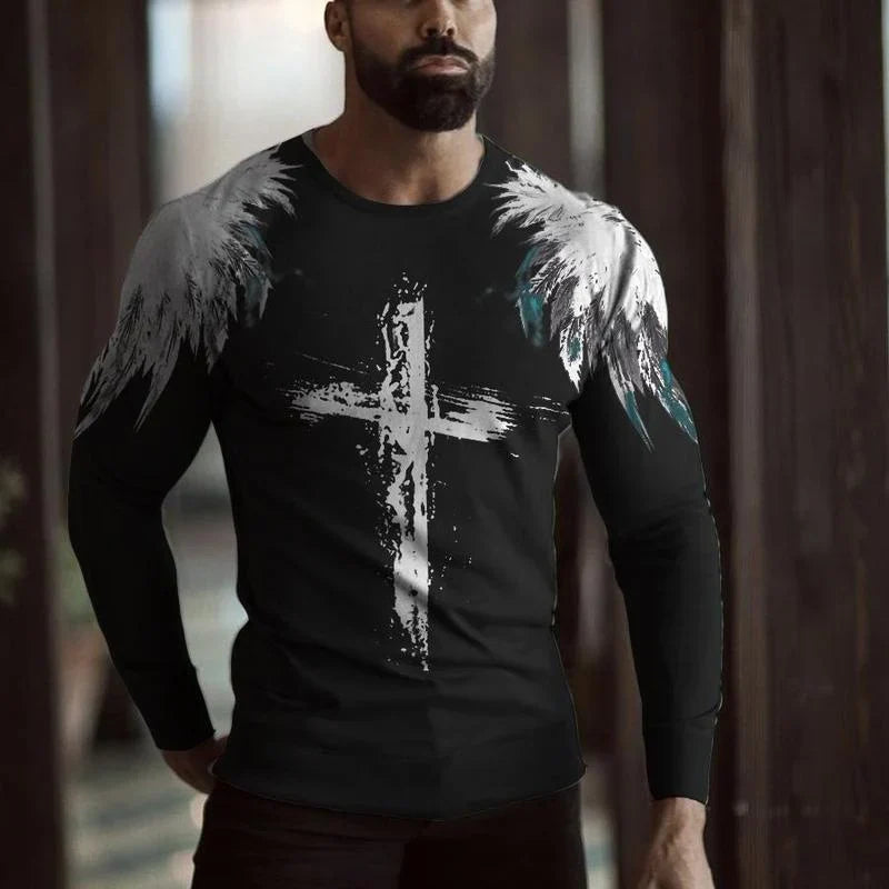 Men's Art Print Long Sleeve Casual T-Shirt