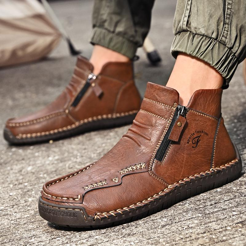 Men's Hand-sewn Cowhide Boots Comfortable Waterproof And Non-slip