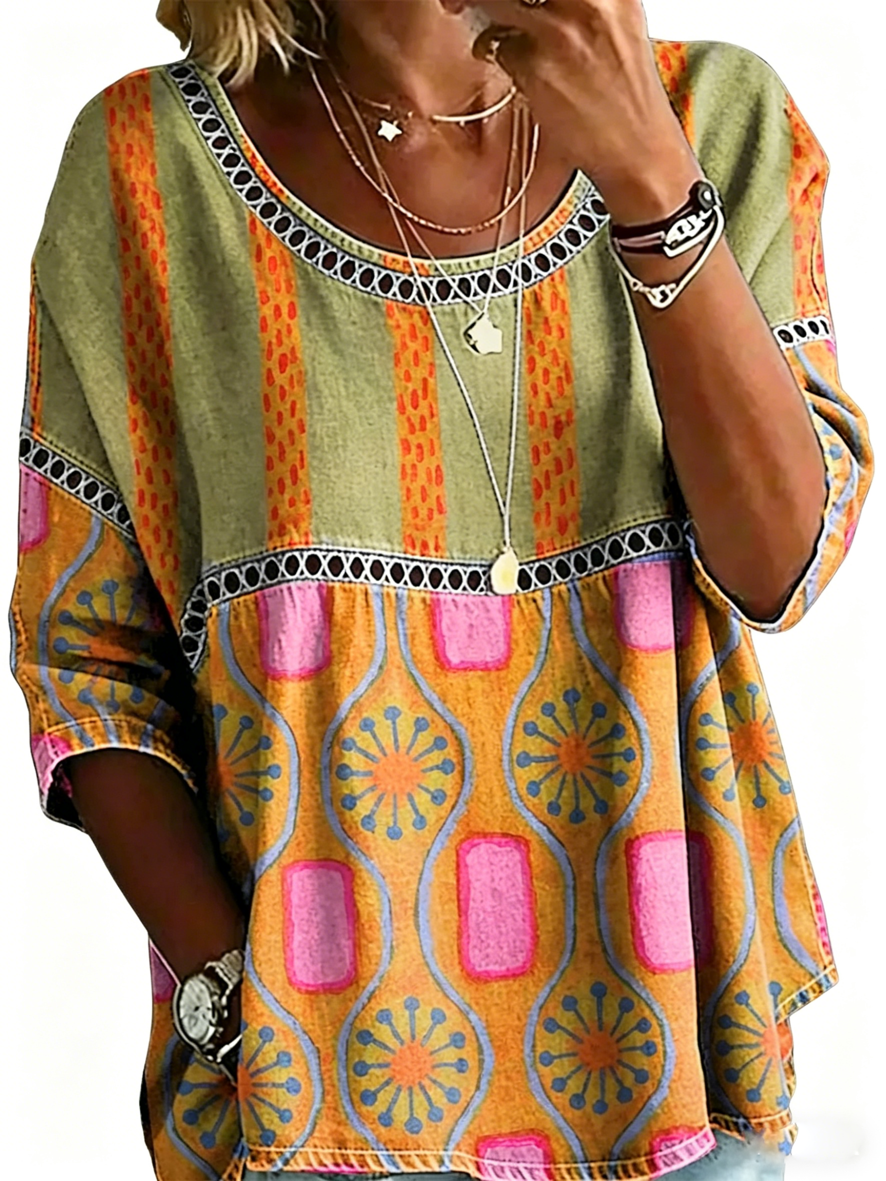 Abstract Print Linen Top | Women's Casual Loose Blouse