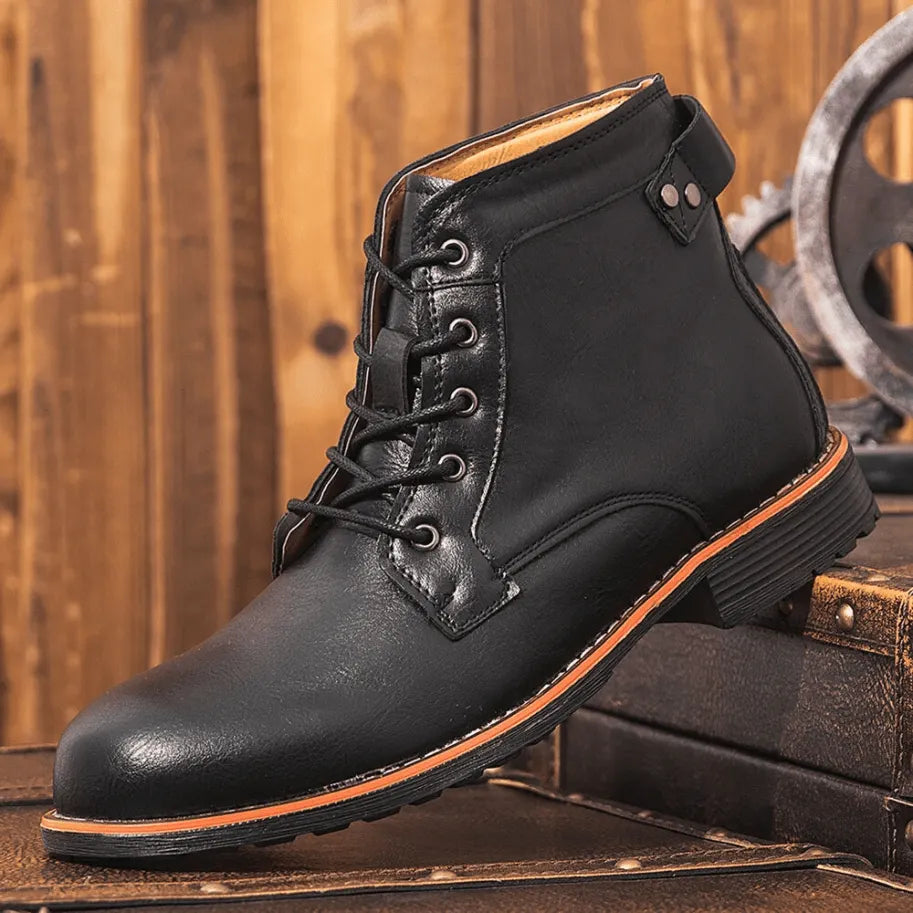 Men‘s Genuine Leather Waterproof Non-slip Arch Support Casual Work Boots
