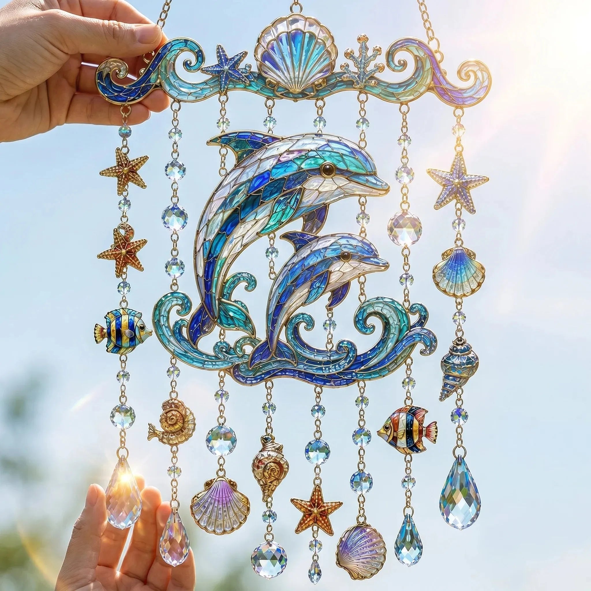🌊Ocean-Themed Crystal Wind Chime – ✨Bring the Ocean Glow to Your Garden