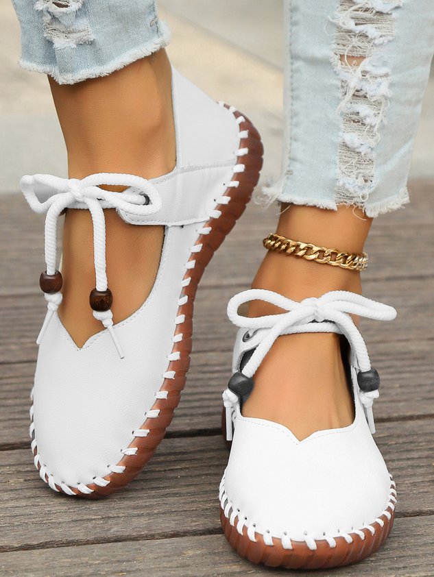 Vintage British Round Toe Women's PU Leather Shoes
