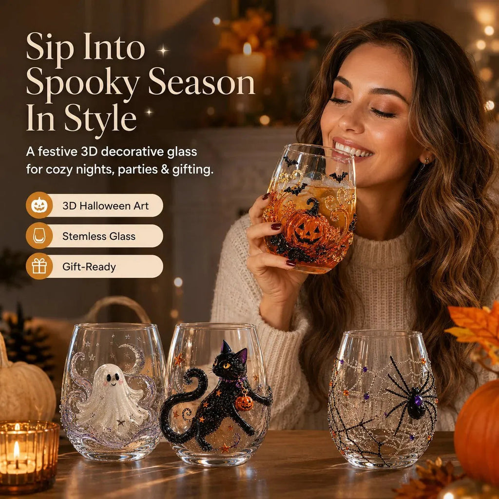 🔥 LAST DAY 40% OFF - 🎃 3D Halloween Glass Cups | Perfect for Parties & Cozy Fall Home Bars