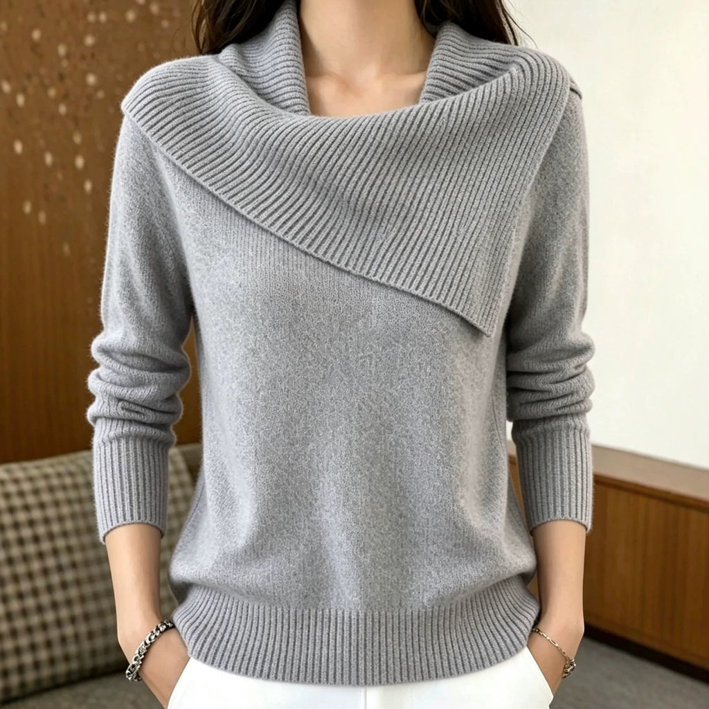 Women's Asymmetric Wide-Collar Knit Sweater