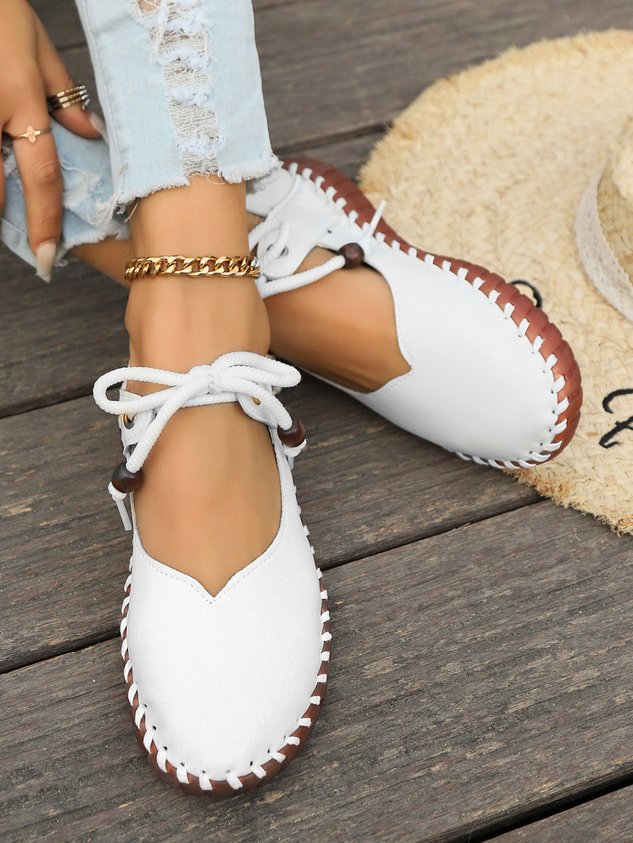 Vintage British Round Toe Women's PU Leather Shoes