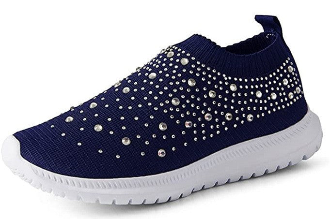Women's Rhinestone Breathable Fly-Woven Mesh Plus Size Sneakers