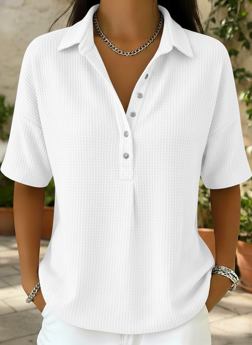 Casual Loose Waffle Polo Blouse Shirt