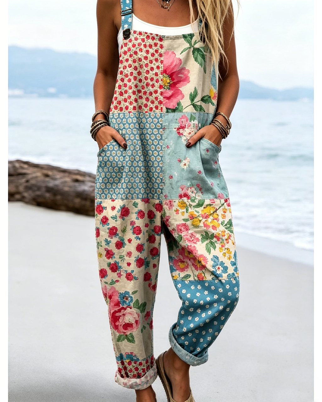 Printed Loose Overalls | Women's Casual Sleeveless Jumpsuit