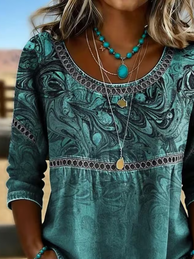 Women's Half Sleeve Blouse Summer Green Abstract Printing Crew Neck Daily Going Out Casual Top