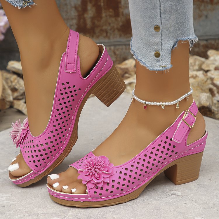 Women's Perforated Block Heel Sandals