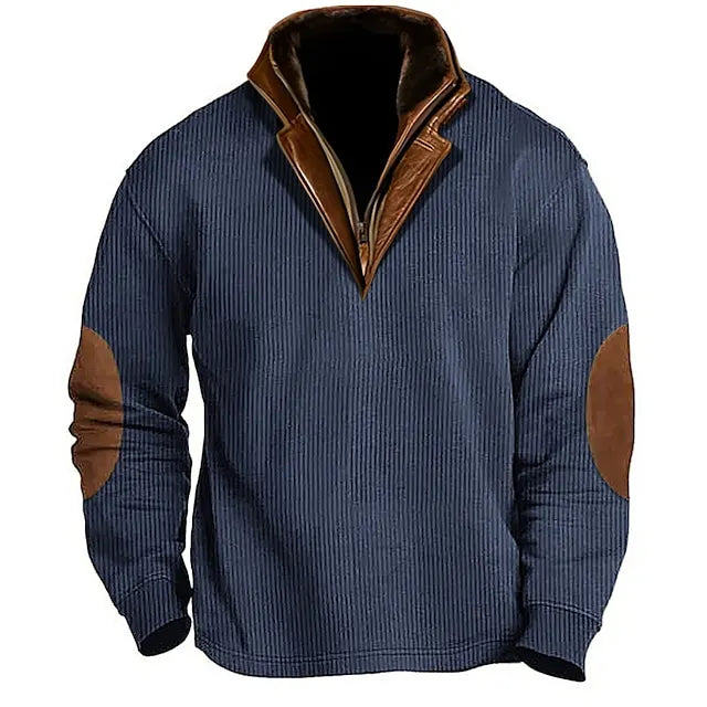Men's Sweatshirt Corduroy Navy Blue Brown Army Green Beige Coffee Quarter Zip Color Block Patchwork Street Vacation Going out Corduroy Fashion Designer Basic Spring &  Fall Clothing Apparel Hoodies