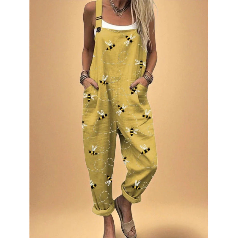 Printed Loose Overalls | Women's Casual Sleeveless Jumpsuit