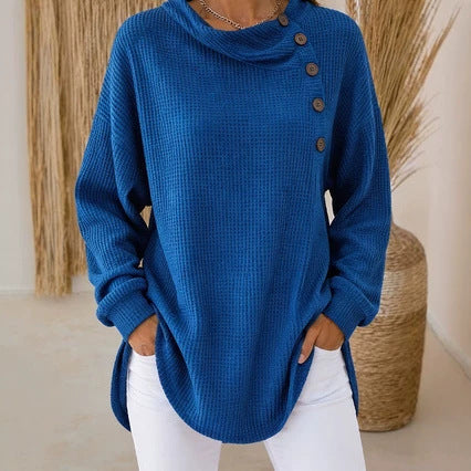 Stylish Asymmetrical Button Waffle Knit Tunic With Side Slit