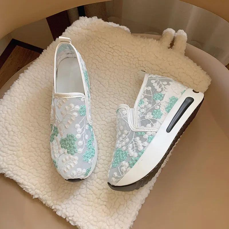 Floral Embroidery Breathable Sheer Mesh Sneakers