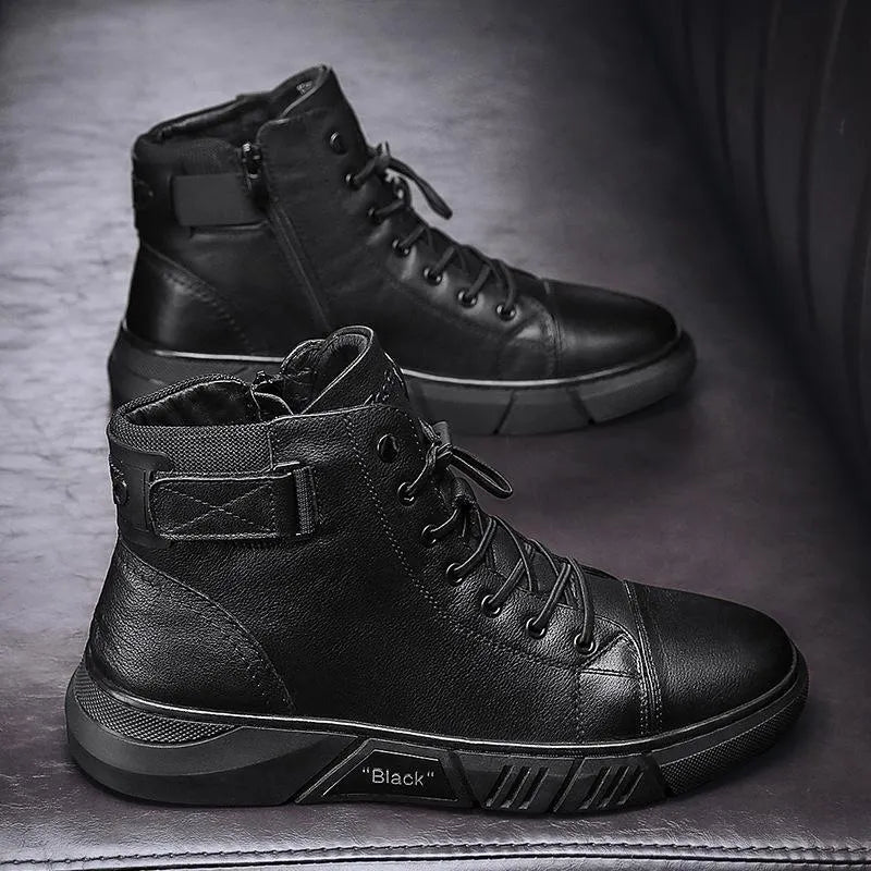 Men's Black Leather Solid Chelsea Boots