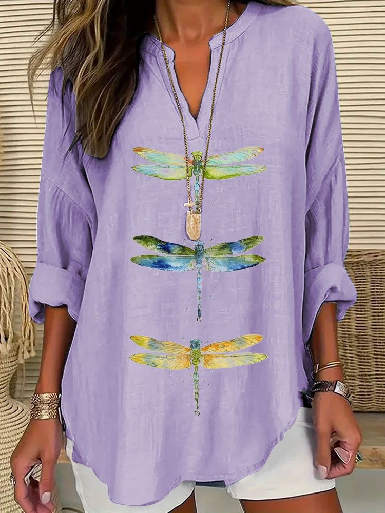 Split V-Neck 3/4 Sleeve Loose Fit Casual Top