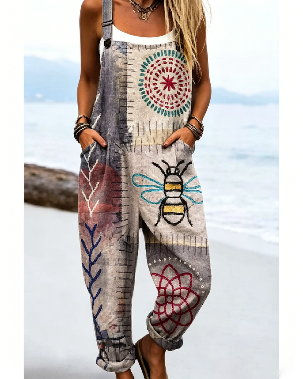 Printed Loose Overalls | Women's Casual Sleeveless Jumpsuit