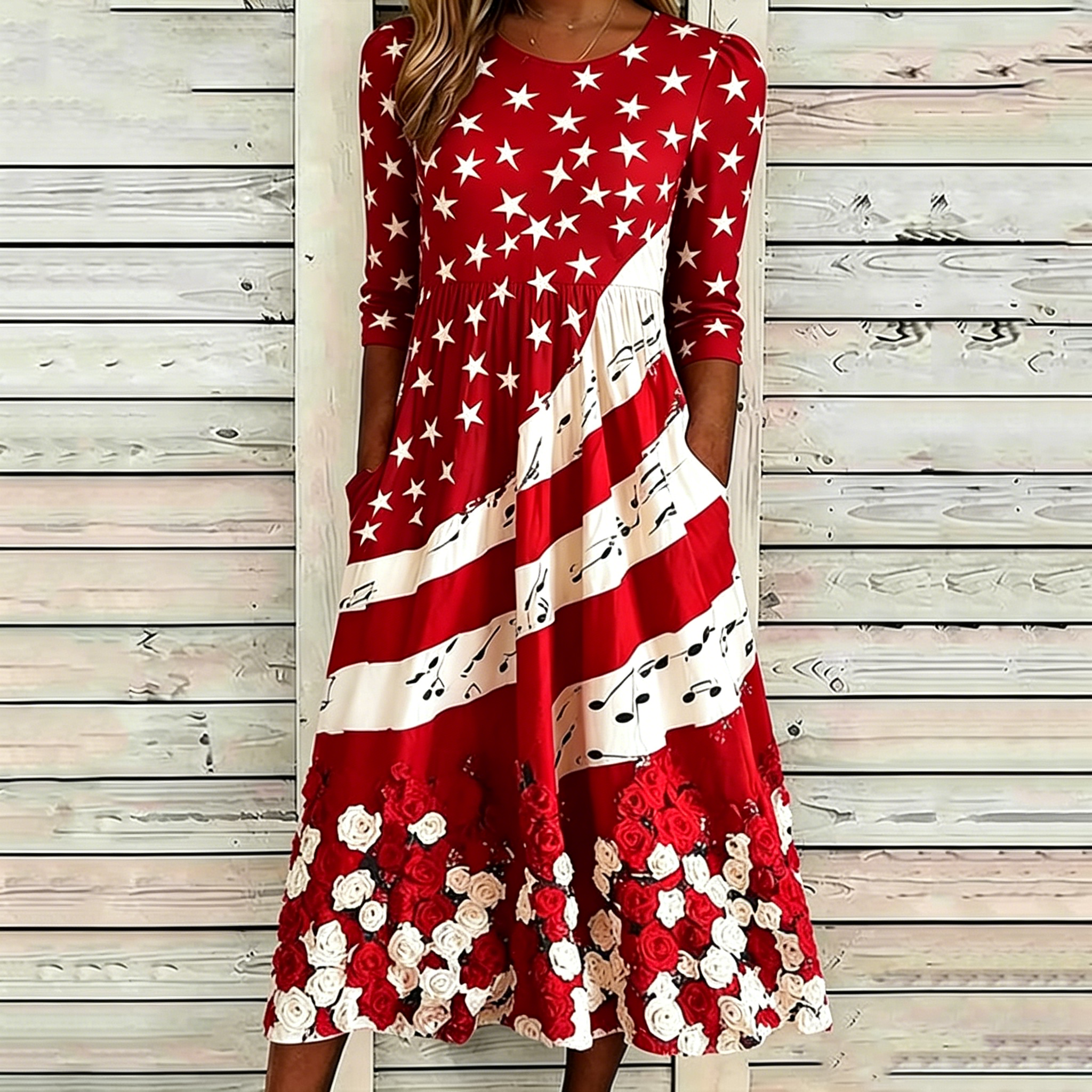 Women's Vintage Floral Flag Art Print Dress