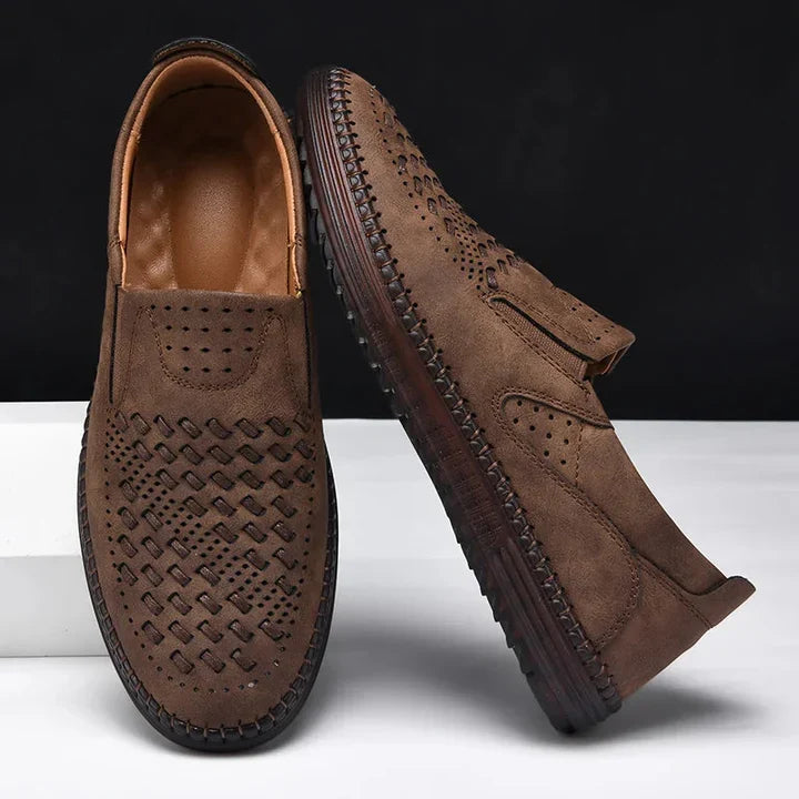 Men's genuine leather lightweight breathable casual orthopedic loafers