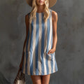 Summer Resort Women Vertical Stripe Loose Mini Dress