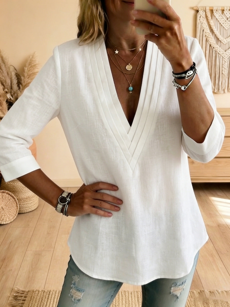 New Arrivals🔥Women's Minimalist & Elegant Pleated-collar Cotton-linen Shirt