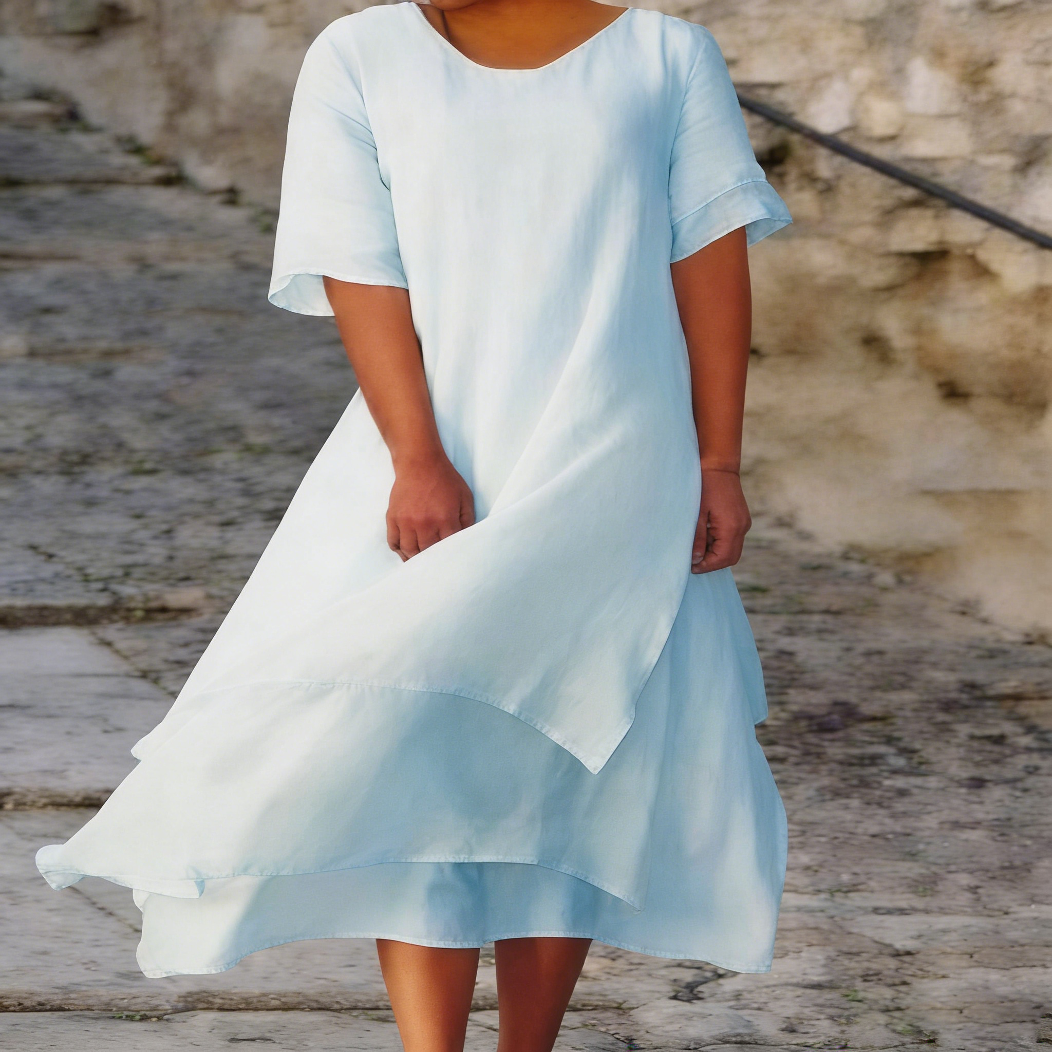 Women's Linen Layered Midi Dress
