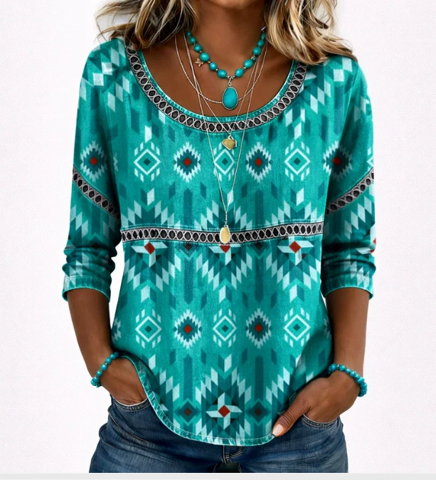 Abstract Print Linen Top | Women's Casual Loose Blouse