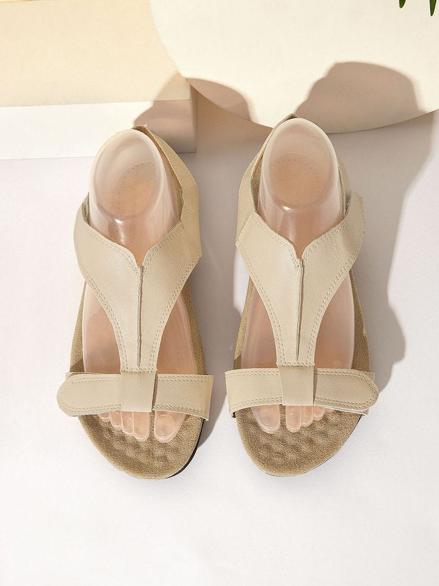 Women's Adjustable Leather Retro Solid Color Casual Portable Sandals