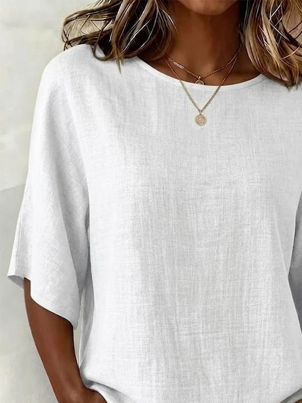 Women's Half Sleeve Blouse Summer White Plain Printing Crew Neck Daily Going Out Vintage Top
