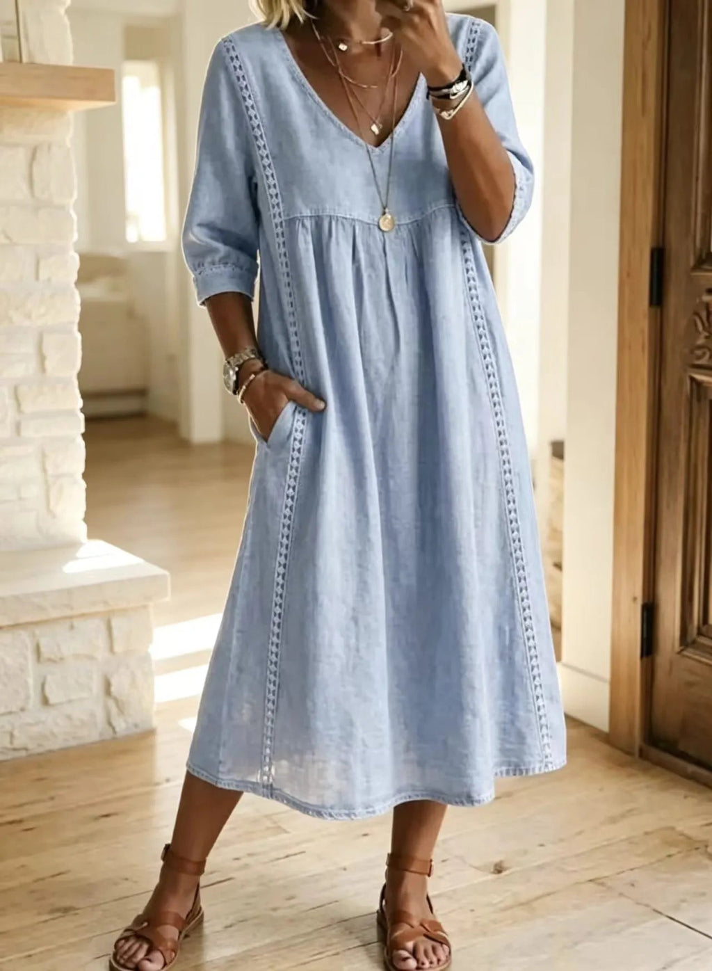 Boho Oversized Linen Midi Dress