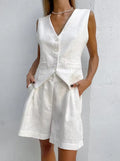 Sleeveless Vest & High Waisted Shorts Casual Outfit