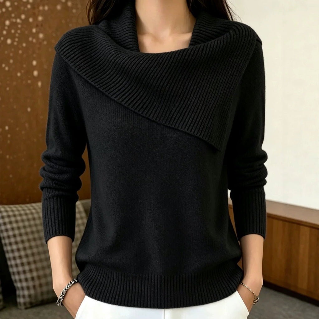 Women's Asymmetric Wide-Collar Knit Sweater